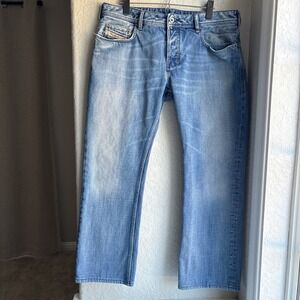 Diesel Zatiny Mens 36 Jeans Button Fly Blue Light Wash Y2K Bootcut Italy Cotton